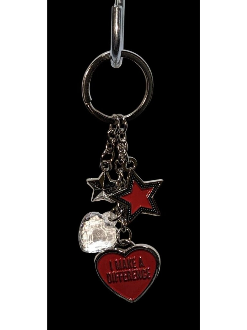 Heart & Star Charm Keychain Red Silver Motivational Gift I Make a Difference Key